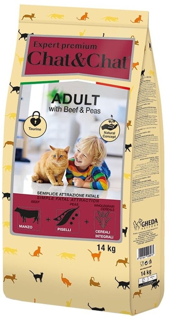 Сухой корм Chat&Chat Expert Premium для взрослых кошек с говядиной и горохом 14 кг
