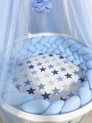 Бортик для детской кровати MM YOURSMILE хлопковый велюр, 240см, цвет - море