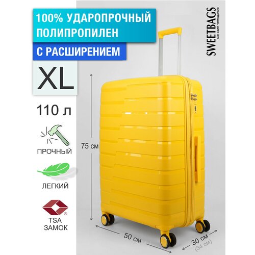 Чемодан , 110 л, размер XL, желтый