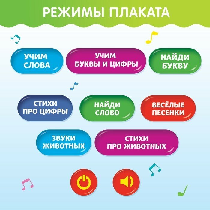 ZABIAKA Обучающий плакат «Весёлые буквы», работает от батареек