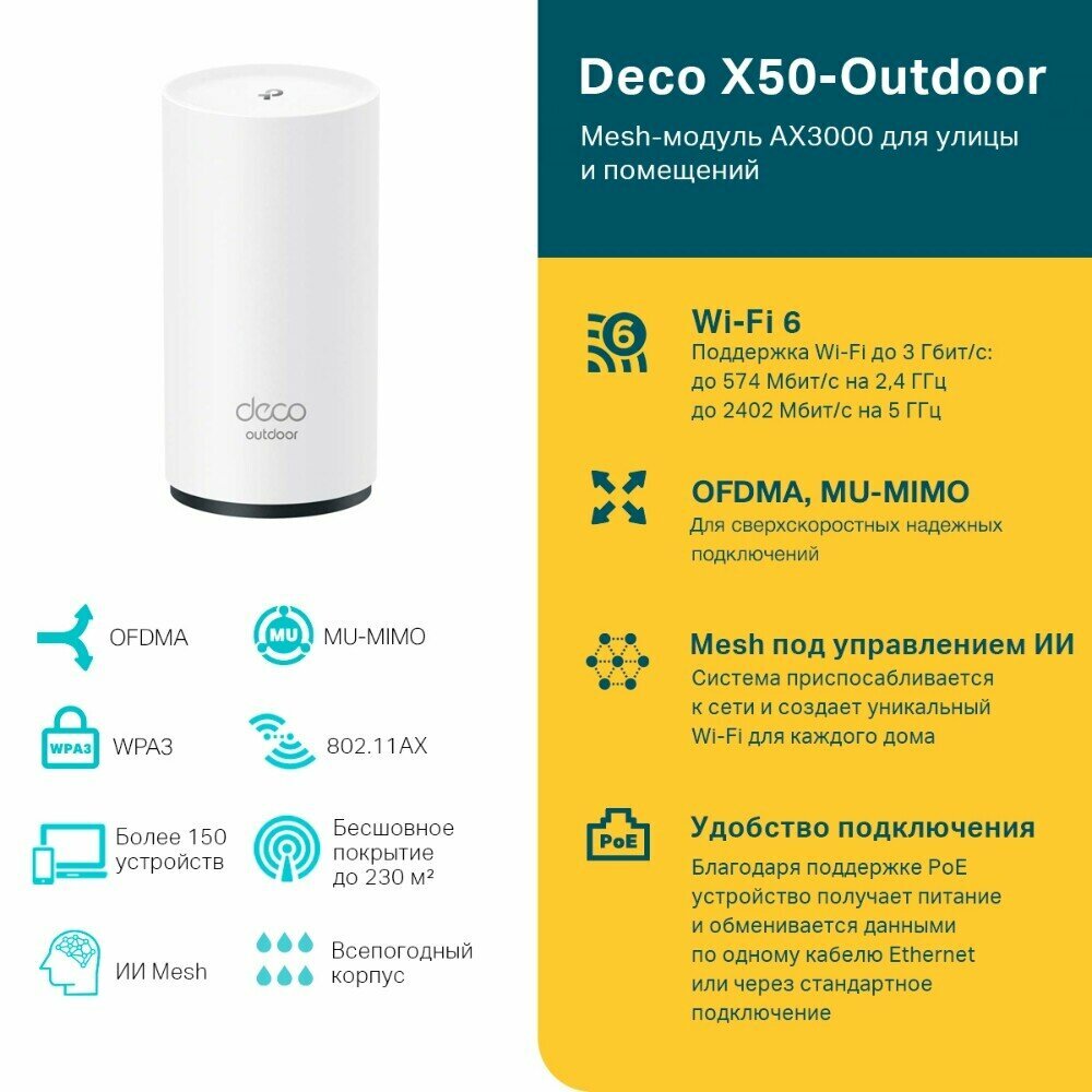 Бесшовный Mesh роутер TP-Link Deco X50-Outdoor(1-pack) белый - фото №8