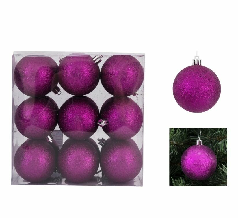 Набор елочных шаров 6 см пластик фиолетовый 18 шт.