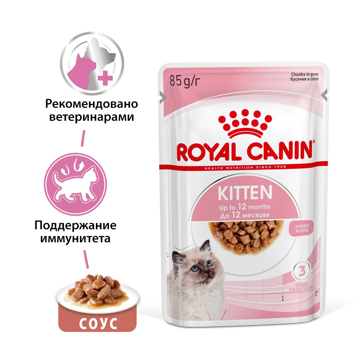 ROYAL CANIN KITTEN для котят в соусе пауч (85 гр х 28 шт) - фотография № 3