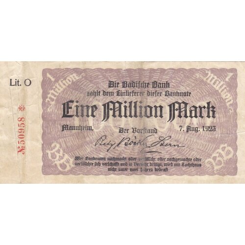 Германия (Веймарская Республика) Мангейм 1000000 марок 1923 г. германия веймарская республика дюссельдорф 1000000 марок 1923 г