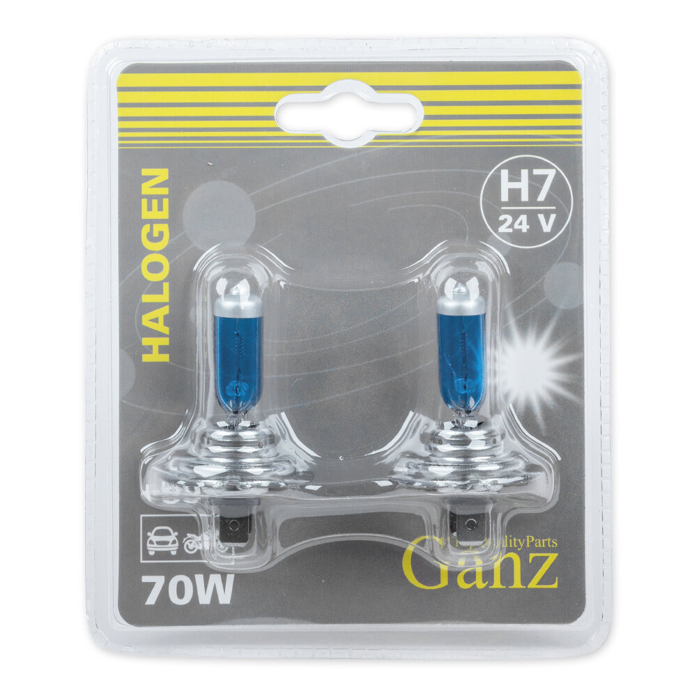 Лампа 24V H7 70W +50% PX26d 5000K GANZ 2 шт. блистер GIP06058