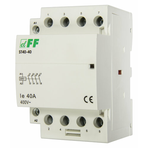 Контактор 40A 220V ST40-40 контакт 4NO, потребляемая мощность 6,4Вт, размер 4 модуля контактор 25a 220v st25 31 контакт 3no 1nc потребляемая мощность 4 0вт размер 2 модуля