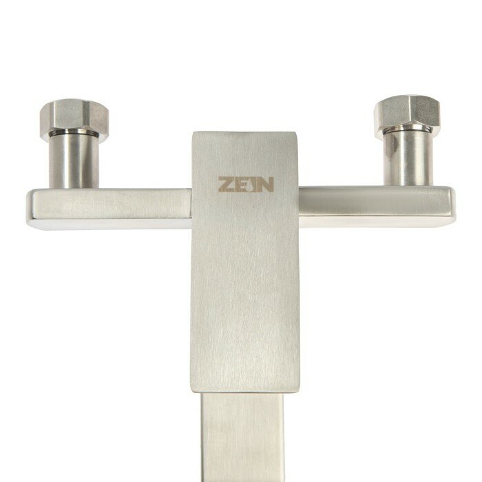 Смеситель для ванны ZEIN, квадрат, излив 35 см, с душевым набором, нержав сталь, сатин - фотография № 3