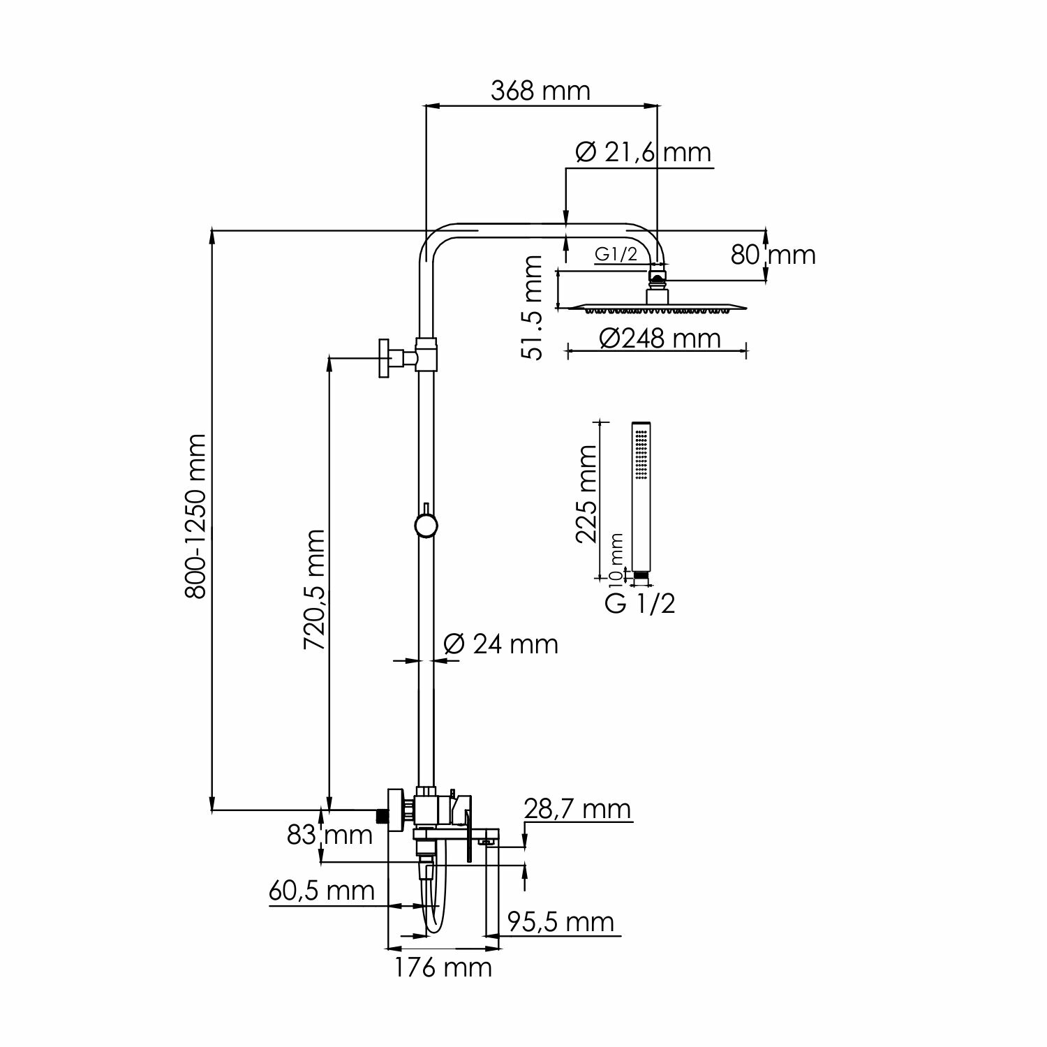 Душевая система WasserKRAFT черный A174.258.217.CB - фотография № 3