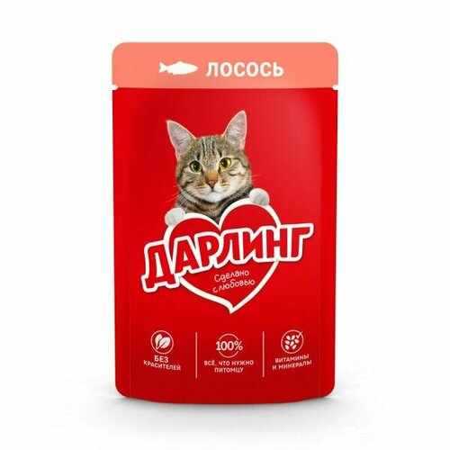 Дарлинг 75 г влажный корм для взрослых кошек, с лососем в подливе 52 шт