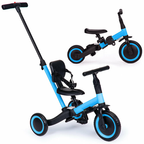 R-Wings Детский беговел-велосипед 4в1 с родительской ручкой, синий - TR007-BLUE