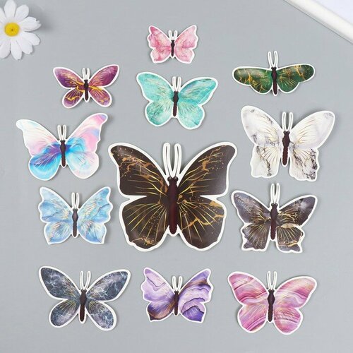 Бабочки картон Мрамор с золотом набор 12 шт h4-10 см на магните 443₽