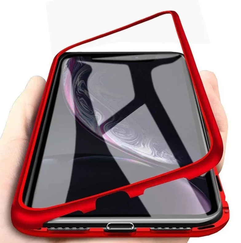 Чехол-бампер MyPads для Samsung Galaxy S20 Ultra 5G магнитный из закаленного стекла и металла с двухсторонней прозрачной крышкой красный