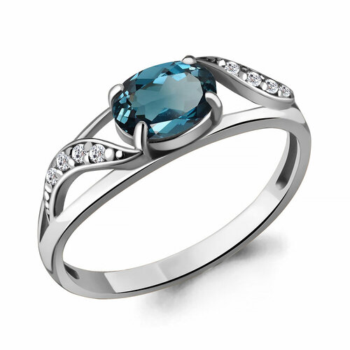 фото Кольцо diamant online, серебро, 925 проба, фианит, топаз, размер 18, голубой