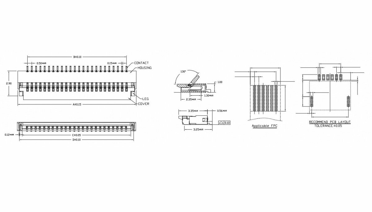 Разъем FPC Flip-Lock 1010-30RLGF 30 pin высота 1мм шаг 1мм