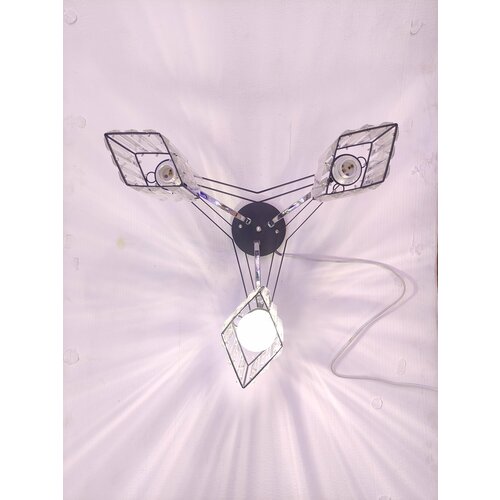 Люстра рожковая черный/хром; 3 прозрачных бесцветных плафона трехгранное стекло