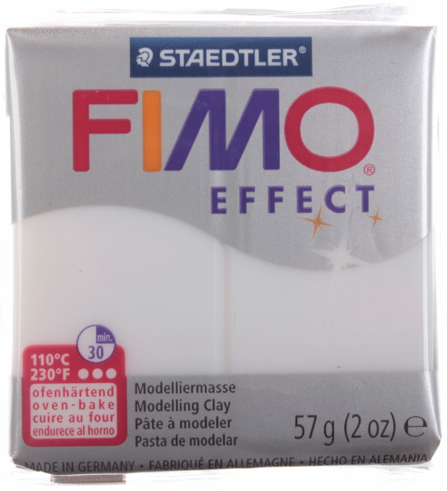 Полимерная глина FIMO Effect, полупрозрачный белый (014), 57г, 1шт