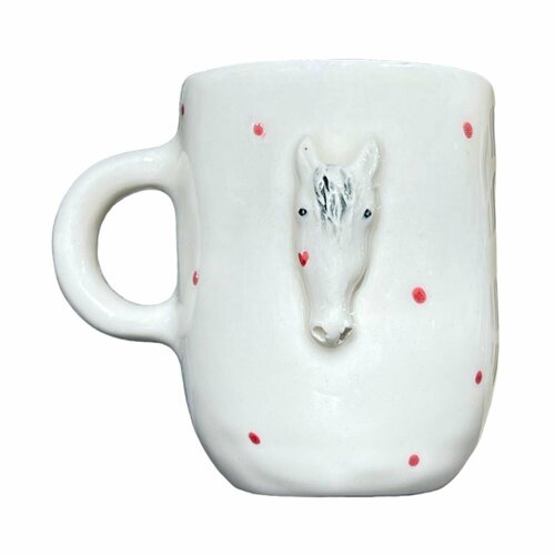 Кружка ручной работы Лошадка белая с точками керамика 350 мл 3901₽