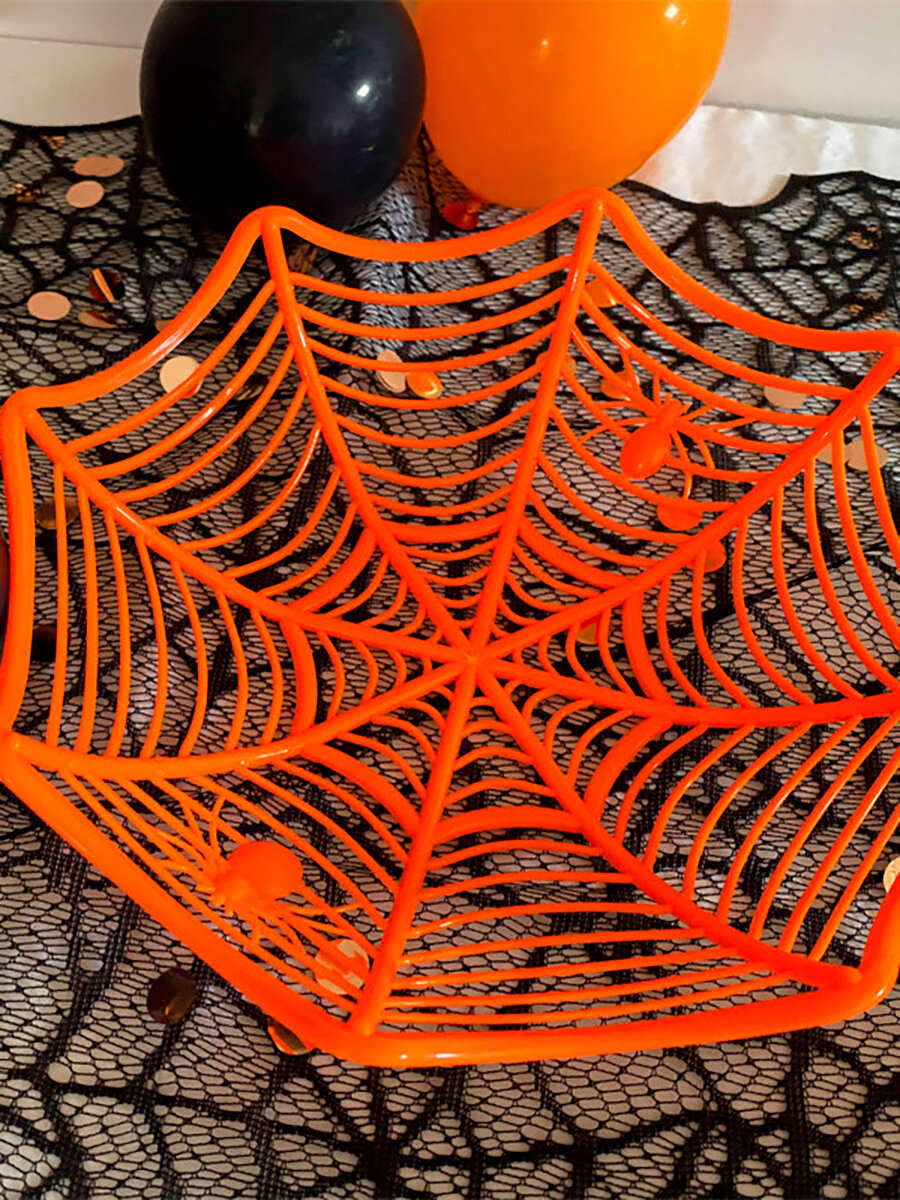Тарелка декоративная Паутина Хэллоуин Оранжевая