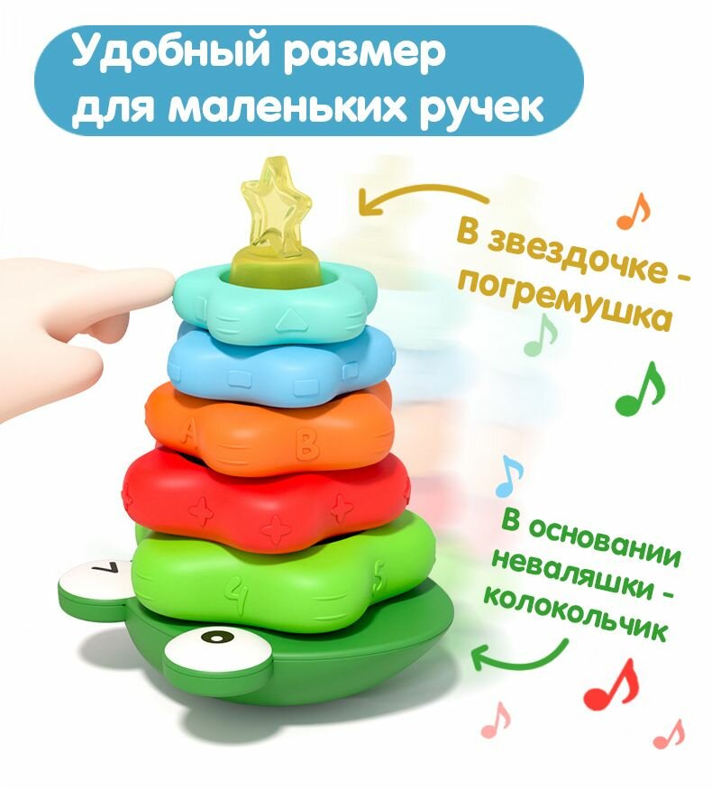 Пирамидка детская для малышей/ Пирамида 3 в 1 с кольцами/ Развивающая игрушка для детей — фото 1