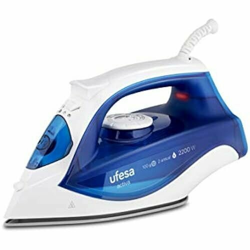 Ufesa PV1500C Паровой утюг Activa 2200 Вт максимальный паровой удар 100 г и постоянная 25 гмин керамическая подошва двойная противокапельная система пластик белыйсиний 1229300₽