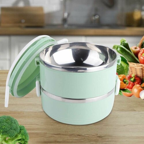 Ланч бокс для еды двухуровневый / Пищевой контейнер герметичный (2 уровня) / Ланч-бокс на два отсека, 1000 мл