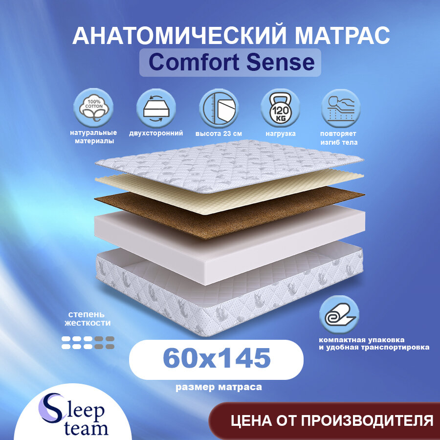 Матрас детский SleepTeam Comfort Sense 60х145, высота 23 см, беспружинный с массажным эффектом, односпальный
