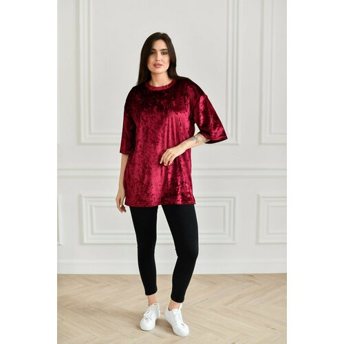 фото Футболка buy-tex.ru женская, велюровая, оверсайз, размер 46, бордо