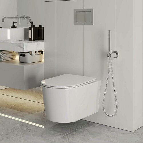 Изображение товара Унитаз подвесной Grossman GR-4499SQ (520х360х365) безободковый, смыв торнадо, белый с тонкой крышкой, микролифт,1 место