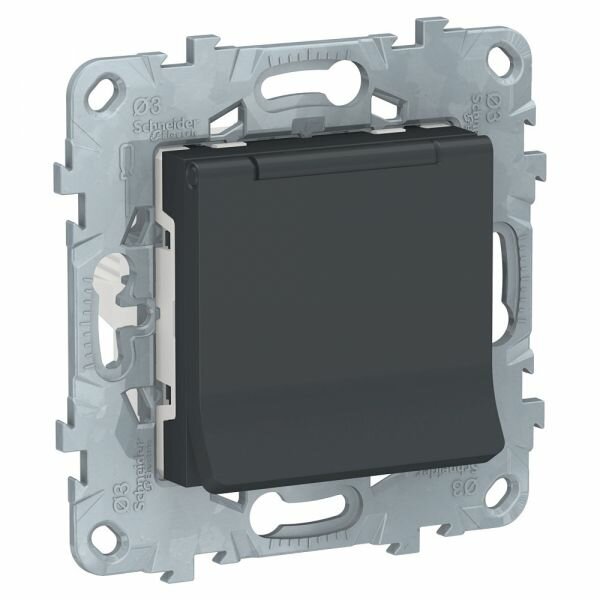 2 шт. Schneider Electric Unica New Антрацит Розетка с/з со шторками с крышкой 16А 250В IP40 NU503754TA