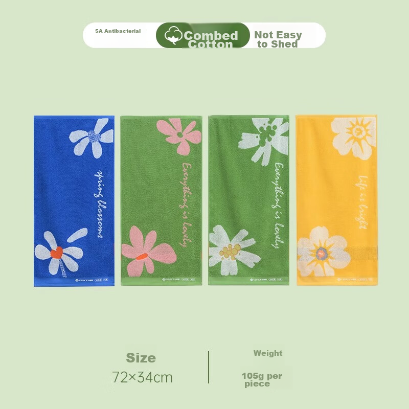 Grace Pure Cotton Towel for Women, Combed Cotton, Xinjiang Cotton 5A Antibacterial Floral Pattern, Spring And Summer Home Use Face Towel, Absorbent, Pack of Four