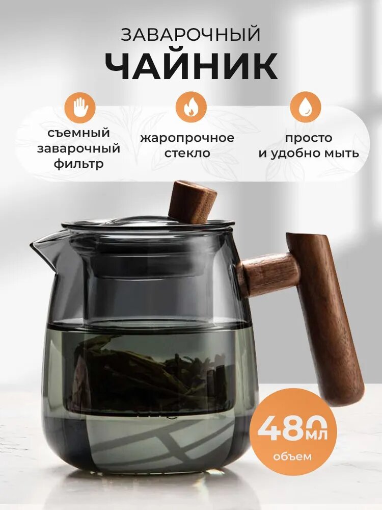 Чайник из жаропрочного темного стекла красивая посуда для чаепития