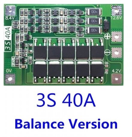 BMS плата управления аккумулятором Li-ion и Li-pol 3s 12V(12,6V) 40A симметричная (BMS 12V, БМС 12В, BMS 3S)
