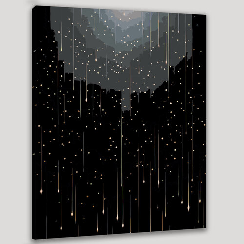 Изображение товара Картина по номерам 40x50 см, акриловая картина, черный холст, белые звездные орнаменты, минимализм, контраст, россыпь