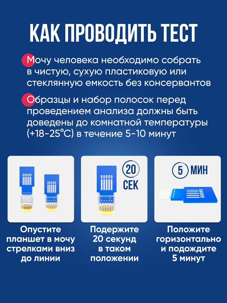 Картинки Экспресс-тест на 5 видов наркотиков в моче, 1 шт. / Полоска для тестирования марихуаны, амфетамина, кокаина, метамфетамин, морфин