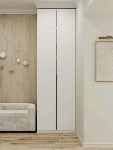 Изображение товара Распашной шкаф для одежды и хранения вещей Сеул, 2 двери, со штангой, с антресолью, 80.1х50.6х260 см, Белый текстурный