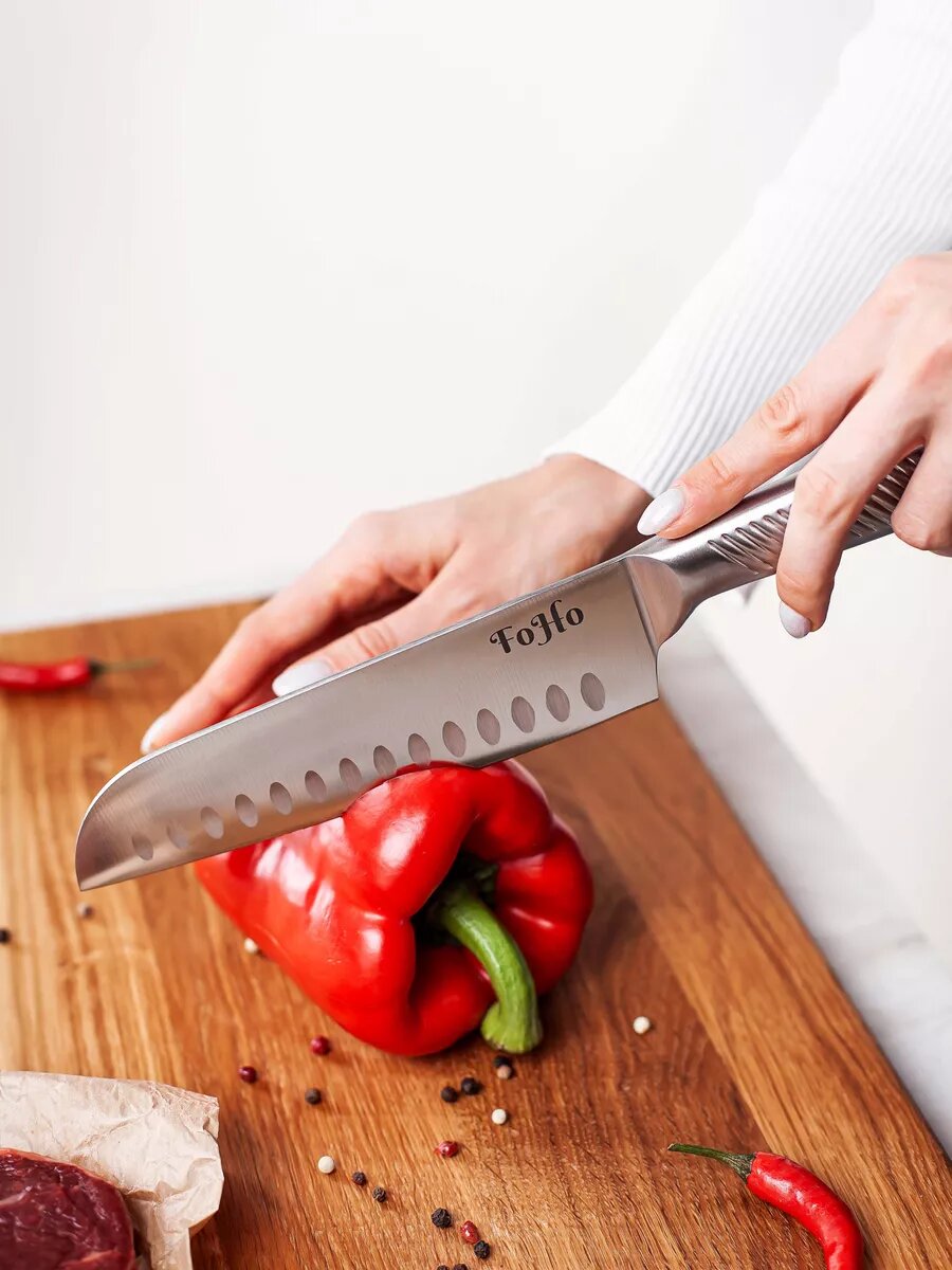 Кухонные Ножи Xiaomi Нож сантоку кухонный FoHo, нержавеющая сталь, длина лезвия 18см (7 дюймов), универсальный, стальной цвет