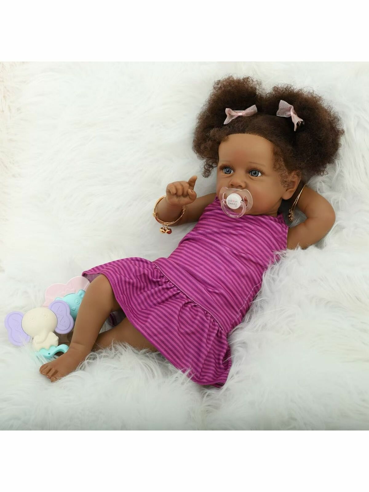 Реборн кукла 55 см (1.5 кг) 3D винил, темная кожа, реалистичная улыбка