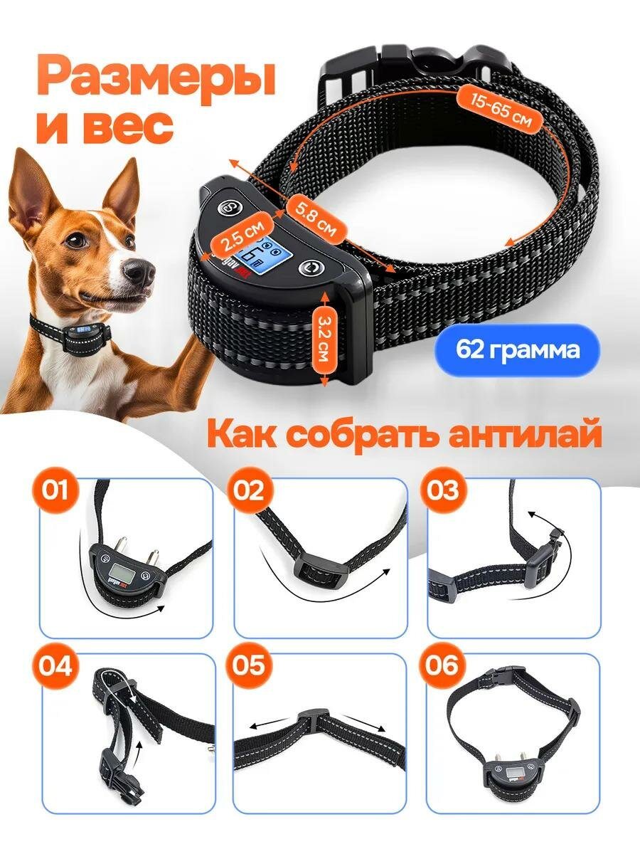 Универсальный ошейник антилай для собак PD218. Звук или вибрация, статика на выбор — фото 1