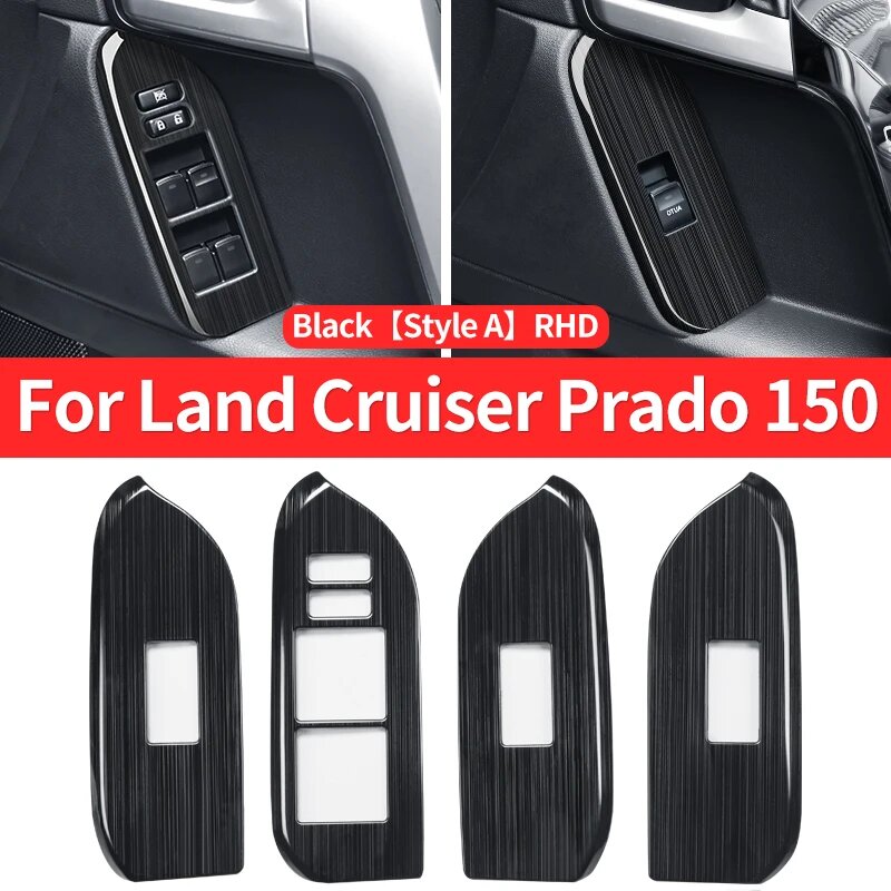 Для Toyota Land Cruiser Prado 150 2010-2021, аксессуары для модификации интерьера, стеклянная кнопка, панель FJ150 J15, дверная ручка автомобиля, Black Style A RHD
