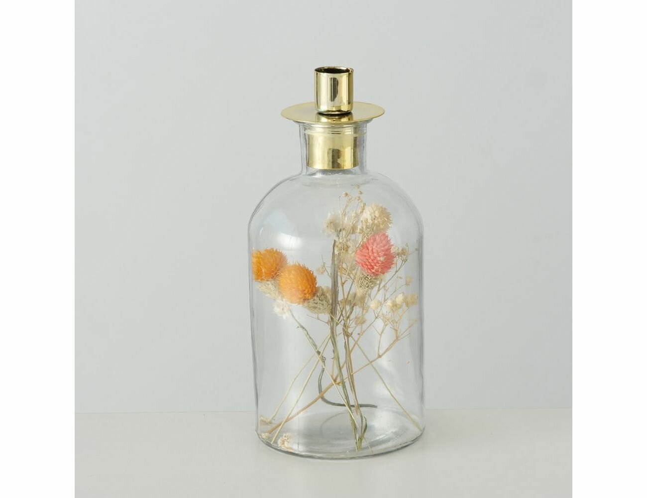 Декоративный подсвечник-бутылка эрбарио - полевые травы стекло металл сухоцветы 23х10 см Boltze 2025419-2