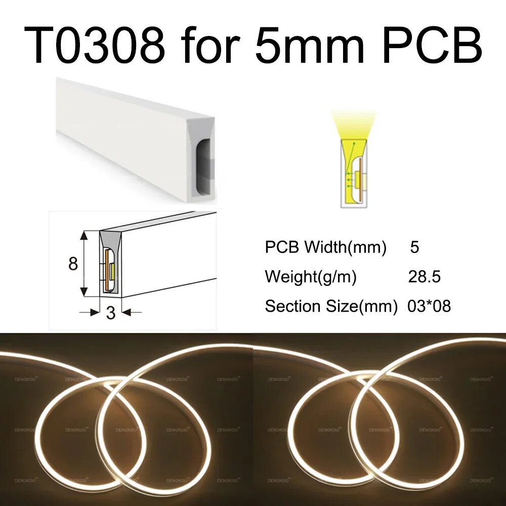 Силиконовый чехол для светодиодной ленты WS2812 5 м T0308 for 5mm PCB, 5 м