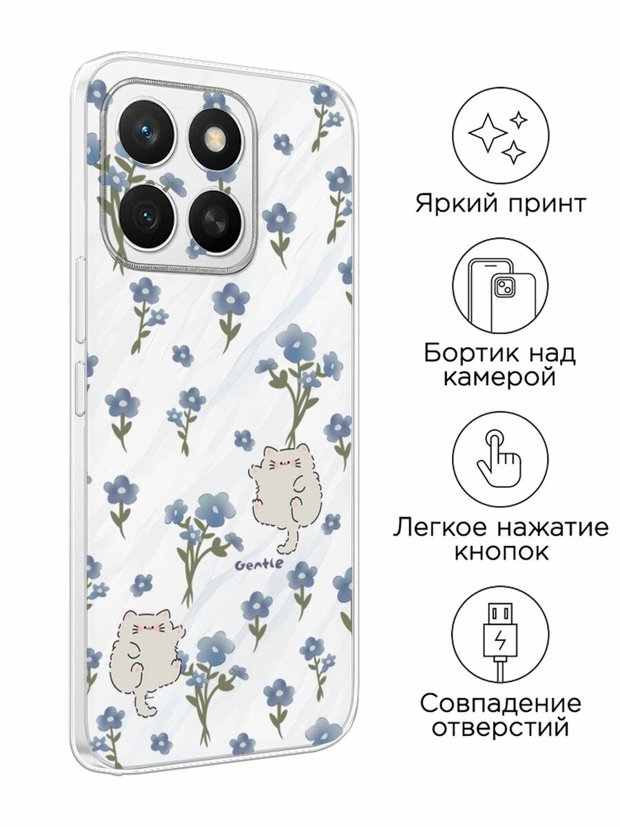 Чехол на Honor X8c / Хонор X8c с принтом "Gentle cats", прозрачный — фото 1
