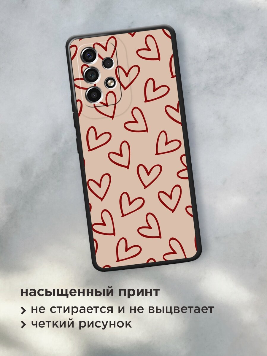 Черный матовый чехол на Samsung Galaxy A53 / Самсунг Галакси А53 с принтом "Little hearts doodles 1 - 14 февраля" — фото 1