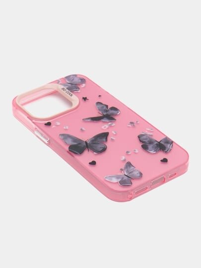 Чехол с бабочкой, для iPhone 14 plus, Пластик, экранирующий, c блестками — фото 1