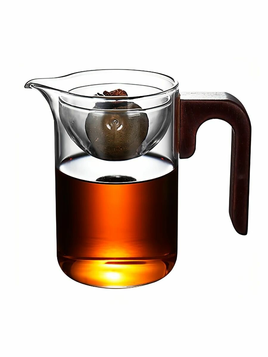 Стеклянный чайник со съемным сферическим фильтром и деревянной ручкой 350 мл