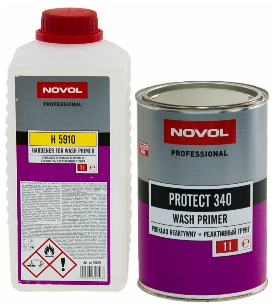 Грунт реактивный Novol Protect 340 Wash Primer красный 1 л. с отвердителем 1 л.