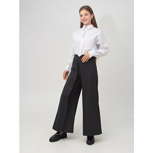 Школьные брюки палаццо  BrowsKids, повседневный стиль, пояс на резинке, без карманов, стрелки, размер 128, черный