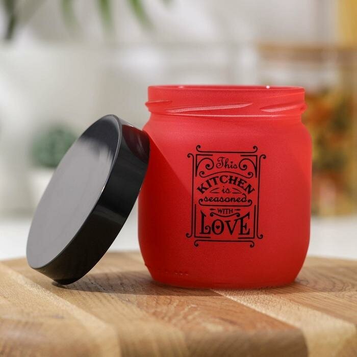 Herevin Банка стеклянная для сыпучих продуктов «Любовь на кухне», 425 мл, цвет красный