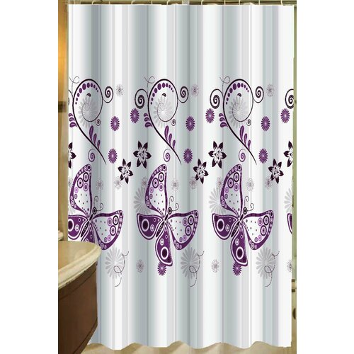 Шторка для ванной комнаты Винтажный, лавандовый узор с бабочками В комплекте С фильтром для душа