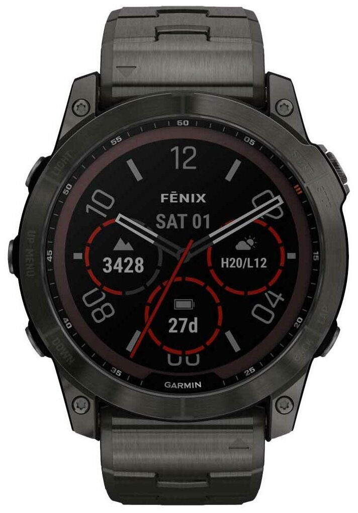 Смарт-часы GARMIN Fenix 7X Sapphire Solar титановый угольно-серый DLC с угольно-серым титановым DLC браслетом (010-02541-27)